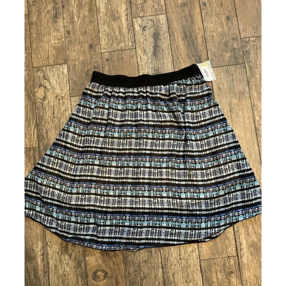 NWT LuLaRoe Lola Midi Skirt 3XL Blues & Black Striped print plus size